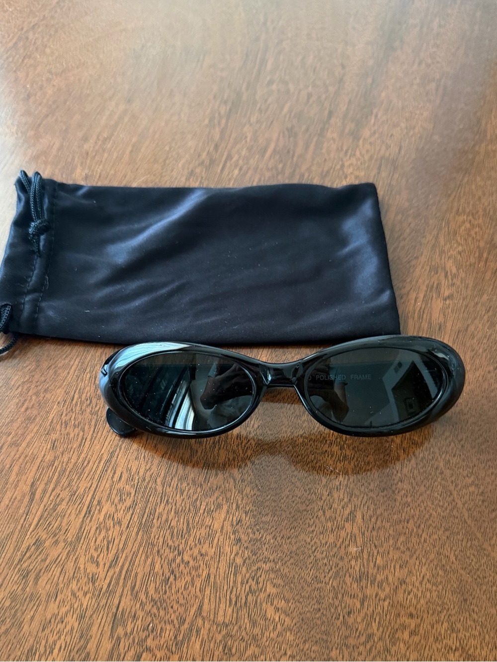 Vintage 90s Narrow Oval Cat-Eye Sunglasses Black New Deadstock